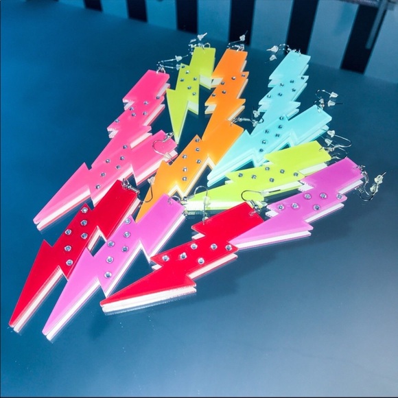 Stasia Red Hot Lightening: Big Bolt Bling Earrings - Picture 2 of 2